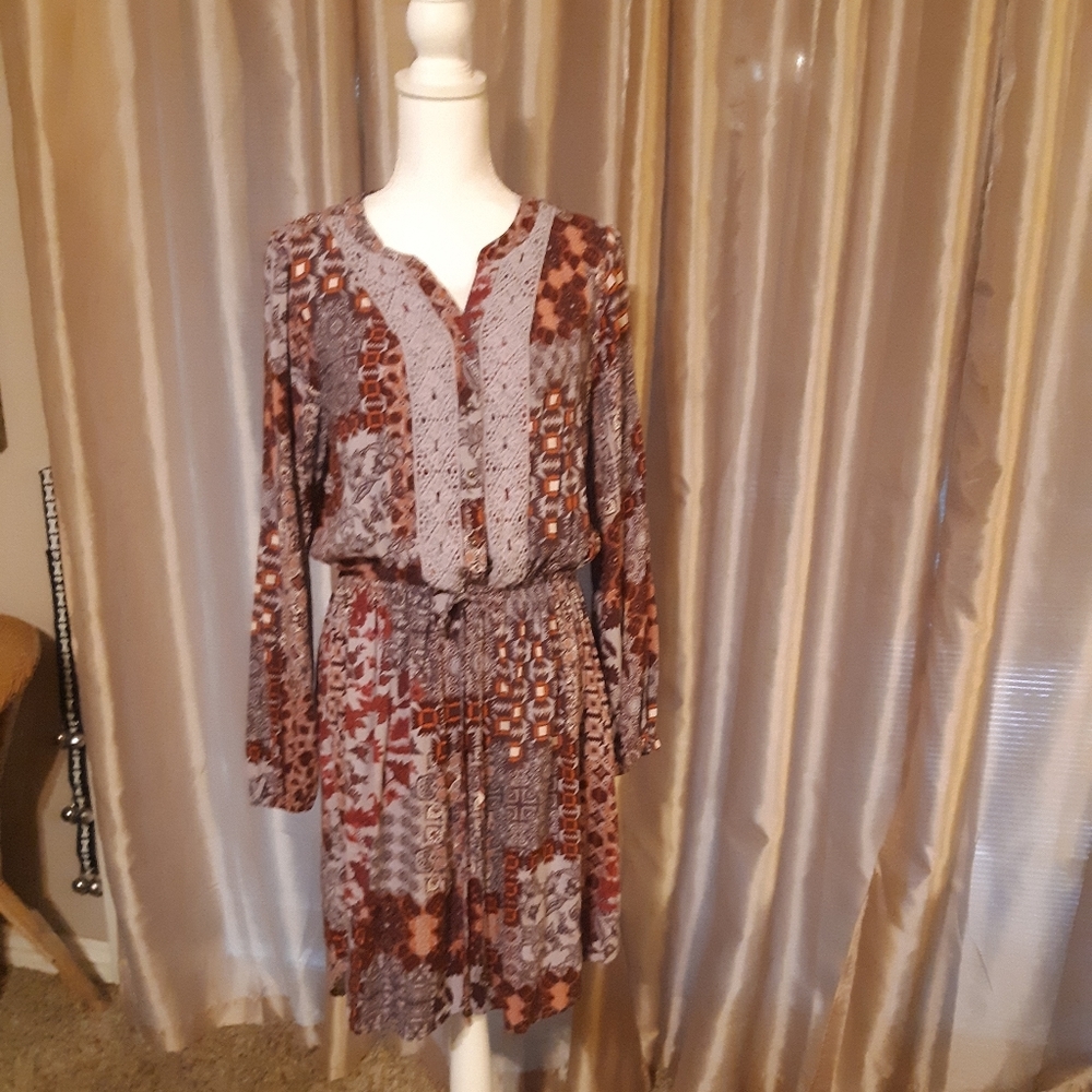 Casual print dress with drawstring waist